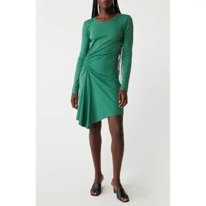Michael Stars Marina Ruched Long Sleeve Dress Palm Green Size M NWT
